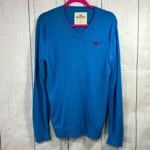Hollister Mens Aqua Blue V Neck Sweater Coastal Preppy Classic Casual Everyday